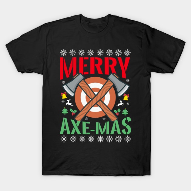 Merry Axemas Christmas Axe Throwing T-Shirt by thingsandthings